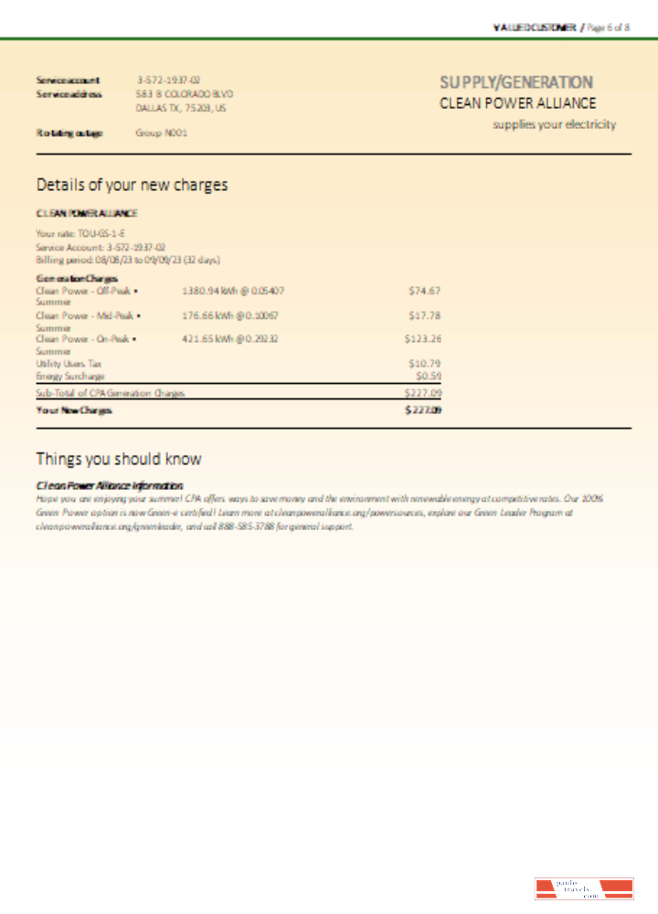 Southern California EDISON utility business bill, page 6, SCR PSD template